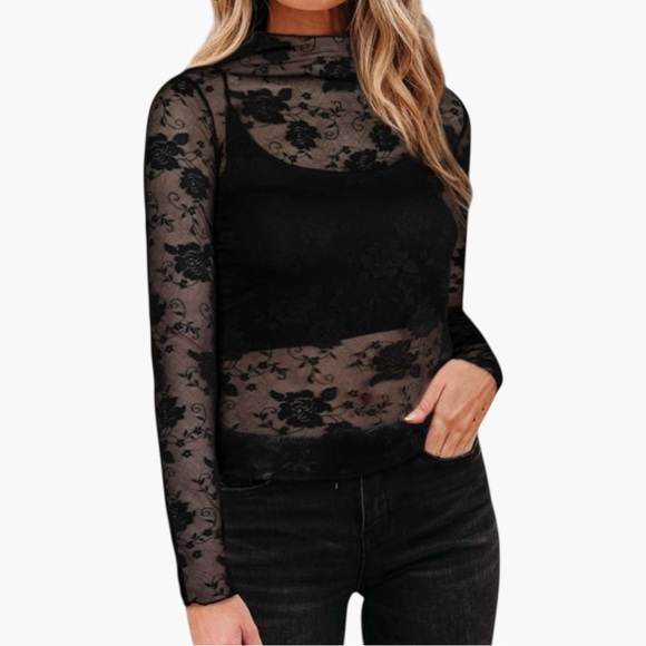 Boutique Tops - New Boutique Black Mesh Lace Women Top